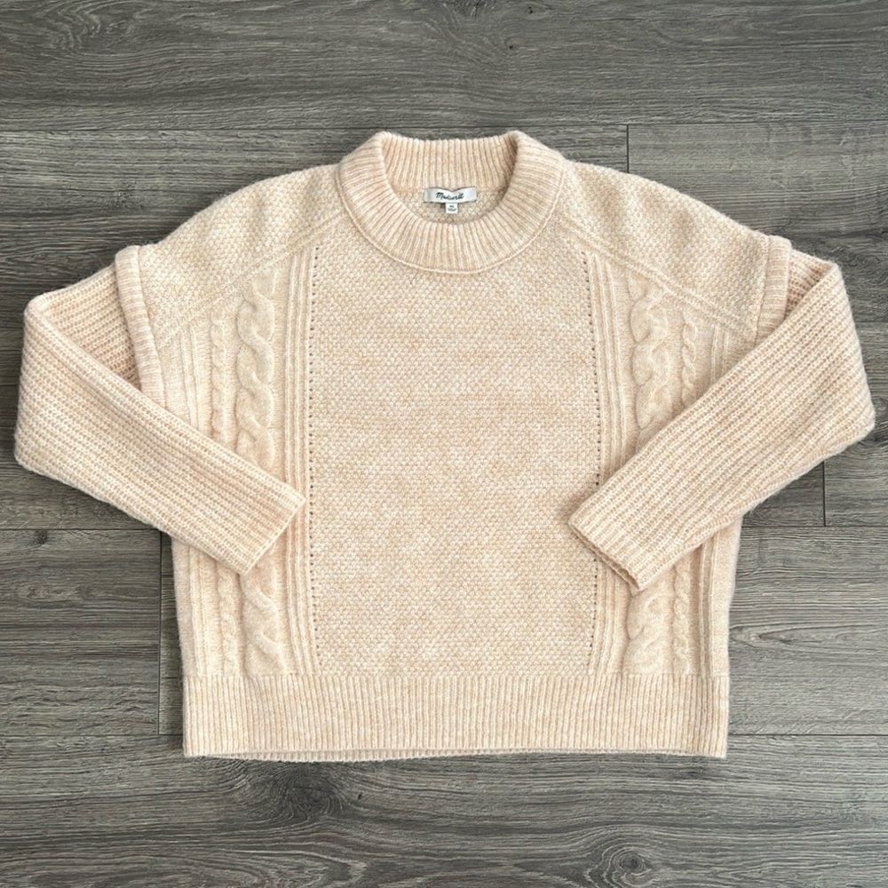 MADEWELL Cable Knit Havener Sweater XS Heather Beige Alpaca Wool Neutral Minimal